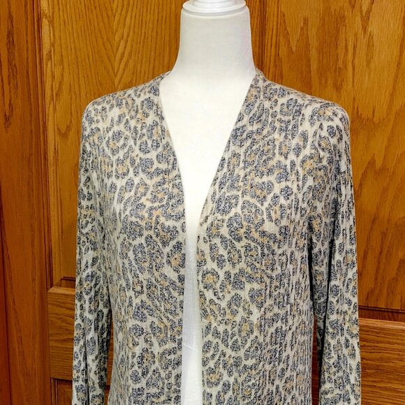 Another Reason Longline Duster Length Cardigan Boho Animal Print Open Front Sz L - Picture 3 of 13